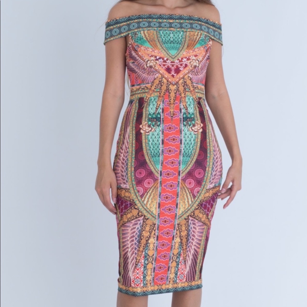 Hale Bob Off Shoulder Fitted Dress